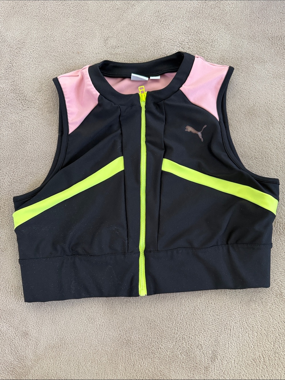 Puma Black Crop Vest with Pink Yoke & Neon Yellow Trim